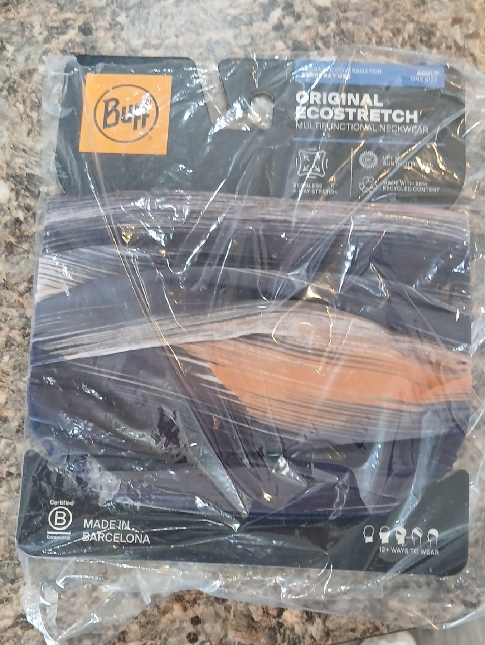 Buff Multifunctional Neckwear - Navy with Orange and Light Gray Brushstrokes